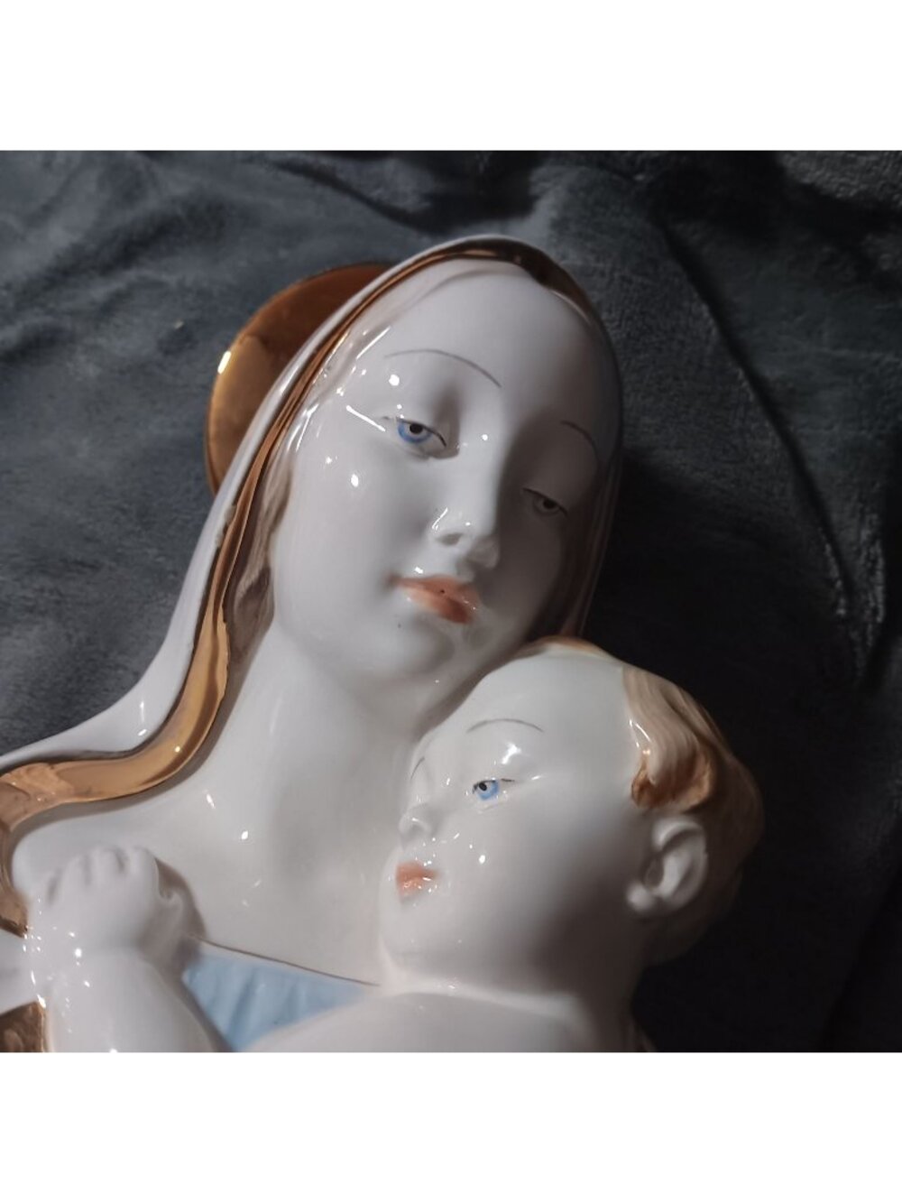 Vintage Porcelain Bust Italy Numbered Virgin Mary Baby Jesus 8" 1950's Painted